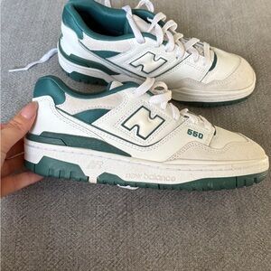 New Balance 550 White and Teal Green Sneakers